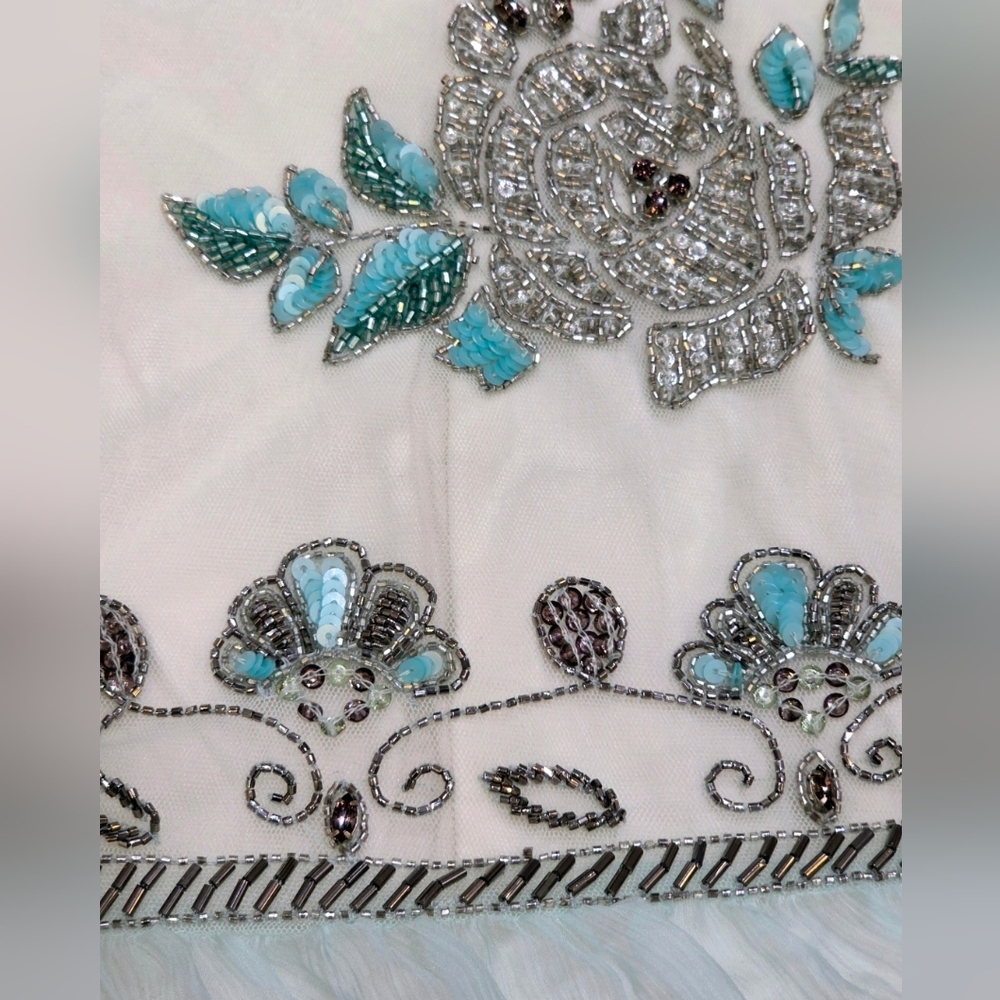 Blumarine Beaded Embroidered Aqua Gown • Made in Italy Sheer Floral Maxi Dress - Picture 12 of 15